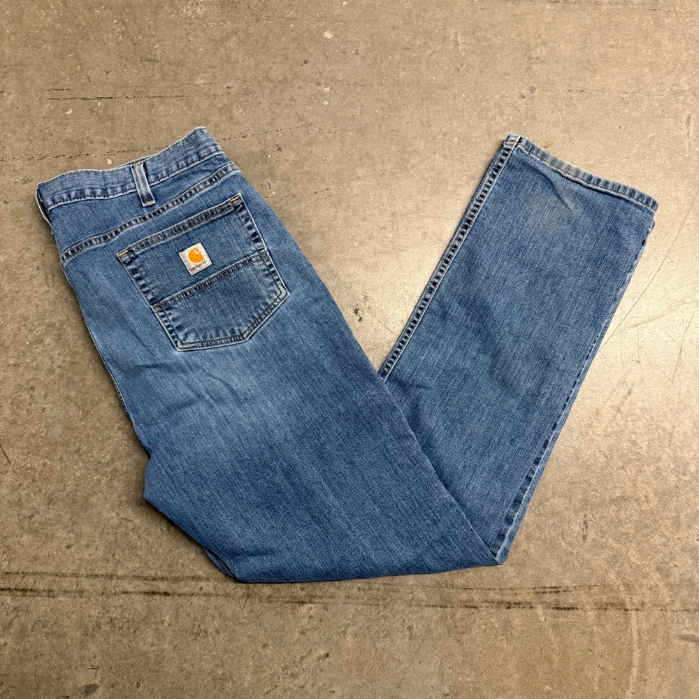 Carhartt Mens Straight Fit Jeans 38x34 Blue Medium Wash Denim Workwear Pants